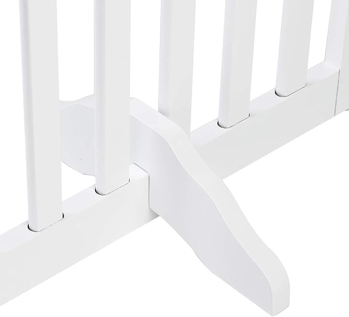 Bonnlo 30'' Tall White Freestanding Dog Gates for Doorways, Trifold Pet Gate Step Over Foldable Gate, Wooden 3 Panel Pet Gate Christmas Tree Fence with 3 PCS Foot Supporters, Up to 61'' Wide