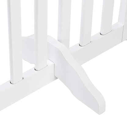 Bonnlo 30'' Tall White Freestanding Dog Gates for Doorways, Trifold Pet Gate Step Over Foldable Gate, Wooden 3 Panel Pet Gate Christmas Tree Fence with 3 PCS Foot Supporters, Up to 61'' Wide