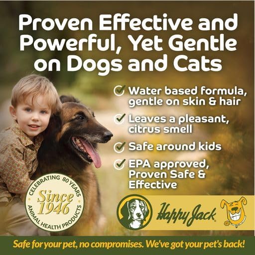 Happy Jack DD-33 (EPARN 2781-41) Flea and Tick Spray for Dog and Cat, Flea Treatment & Control, Water-Based Formula Kills Fleas & Ticks Effectively Yet Gentle on Skin & Hair, 16 oz