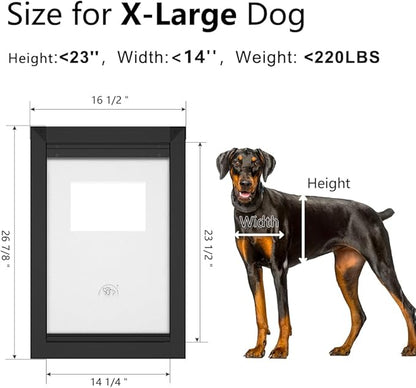 [MAVRICPOWER] Aluminum XL Dog Door for Door, Doggy Door with 2 Sliding Lock Panels for Extreme Weather, Pet Door for Dogs Up to 220 lbs
