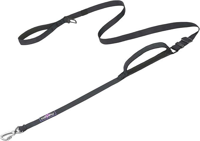 Hotsky Heavy Duty Dog Leash with Two Padded Handles,4.5-6 FT Adjustable Nylon Seatbelt Dog Leash with Traffic Handle and Carabiner for Large Medium and Small Breed Dogs that Pull,Black