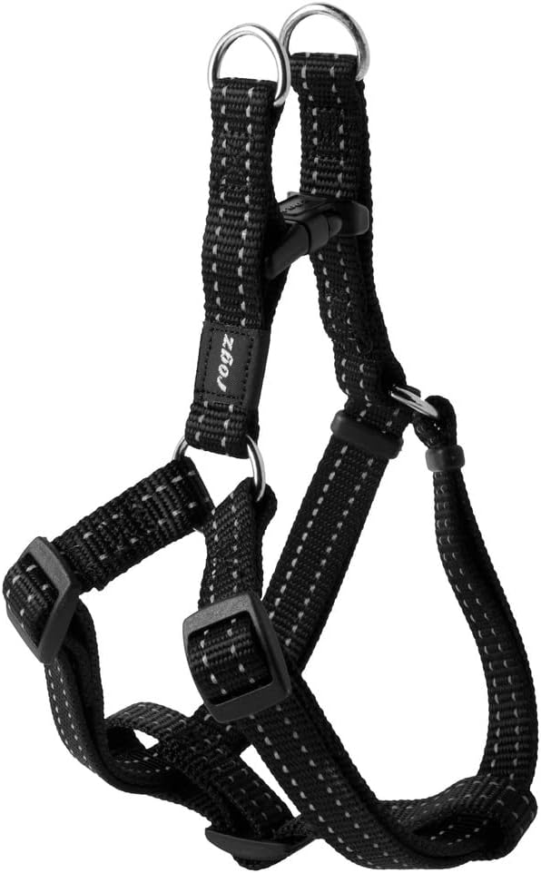 Reflective Adjustable Dog Step in Harness for Medium Dogs; matching collar and leash available, Black