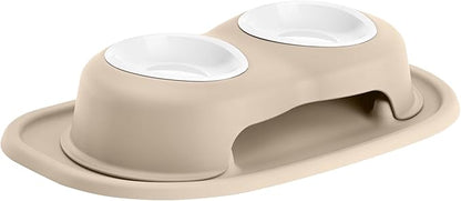 WeatherTech Double High Pet Feeding System w/Plastic Dog/Cat Bowls - 3" High Stand Tan (PDHC0803TNTN)