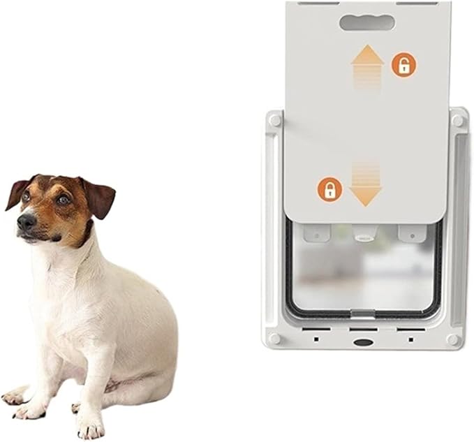 pet Door, Strong Lockable Dog Door with Privacy Protection Flap Gate Pet for Big Small Dogs Safety Doors Easy to Install(White,Large)