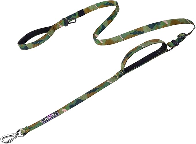 Hotsky Double Handle Dog Leash for Large Medium and Small Breed Dogs that Pull,Adjustable Nylon Heavy Duty Dog Leash with Car Seat Belt for Walking and Training,Camo,4.5-6 FT