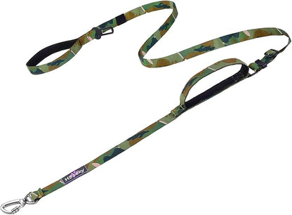 Hotsky Double Handle Dog Leash for Large Medium and Small Breed Dogs that Pull,Adjustable Nylon Heavy Duty Dog Leash with Car Seat Belt for Walking and Training,Camo,4.5-6 FT