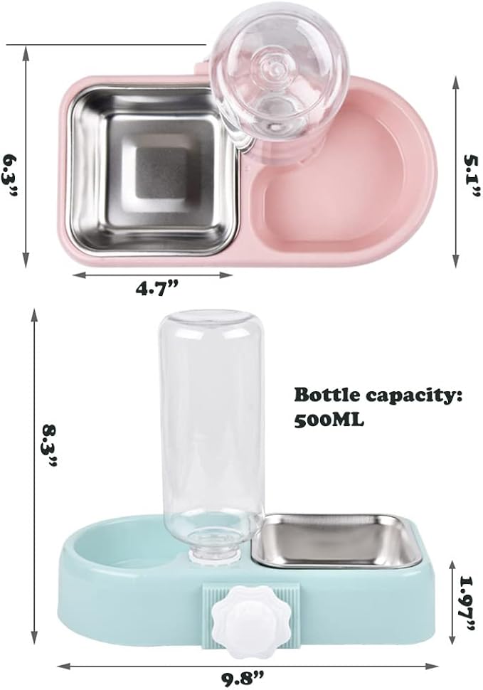 Crate Dog Cat Bowls, Dog Water and Food Bowl Set with Detachable Stainless Steel Bowl and Automatic Water Dispenser Bottle, Hanging Pet Cage Kennel Food Water Feeder Bowls for Puppy Cat Rabbite Birds