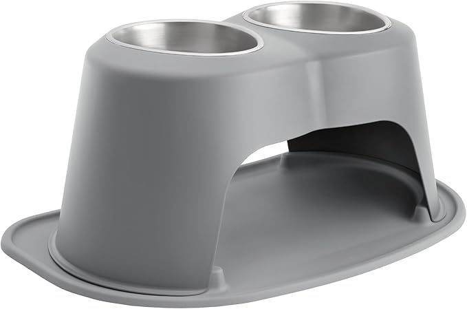 WeatherTech Double High Pet Feeding System - Elevated Dog/Cat Bowls - 12 inch High Dark Grey (DHC6412DGDG)
