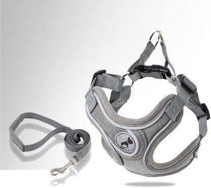 Dog Harness with Leash Set, No Pull Adjustable Step in Dog Collars Harness with Breathable Padded Vest Harness for Small Medium Large Dogs Training and Running(L, Gray)