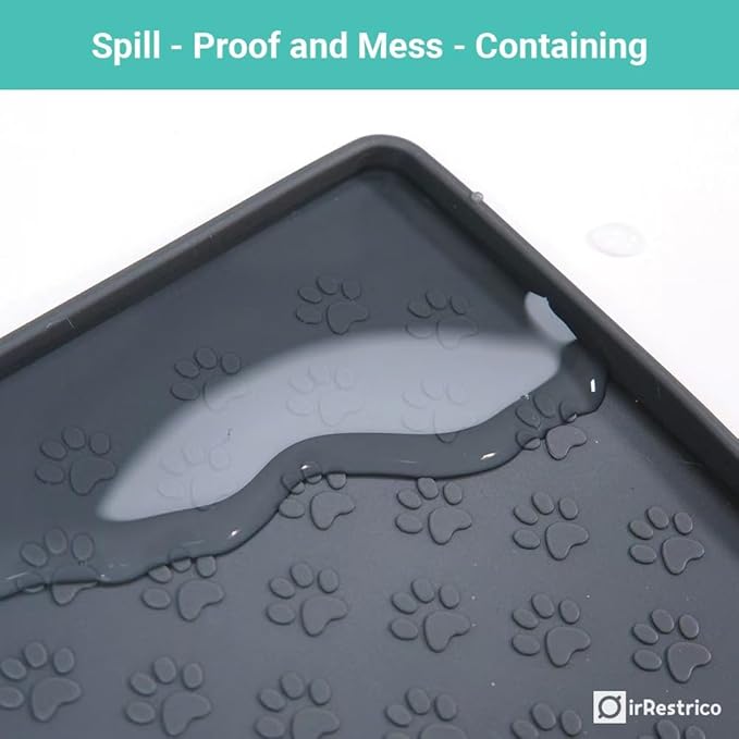 Pet Food Mat for Dogs and Cats 16"x24", Non-Slip Waterproof Silicone Feeding Mat for Food and Water Bowls, Easy-to-Clean(Grey)