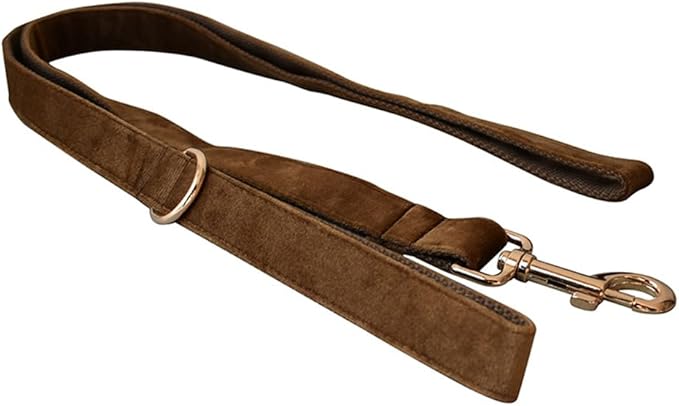 Love Dream Velvet Dog Collar and Leash Set, Soft & Comfy Adjustable Dog Leash and Collar with Heavy Duty Metal Buckle for Small Medium Large Dogs Training & Walking (Large, Coffee)