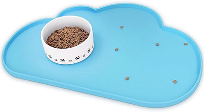 Ptlom Pet Placemat for Dogs and Cats, Non-Slip Waterproof Dog Feeding Mats Prevent Food and Water Overflow, Puppy Bowl Mat Suitable for Small, Medium and Large Pets, Silicone, Sky Blue