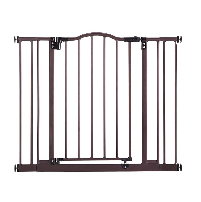 MyPet Windsor Arch Hold-Open & Auto-Close Pressure-Mount Pet Gate: Heavy-Duty Steel Gate 28.5in Tall Comes with Two 5in Extensions from 28in to 38in Wide in Matte Bronze