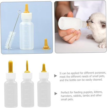 3pcs PET Nursing Bottles for Newborn Puppies and Kittens Silicone Feeding Bottles Luer Lock Cat and Dog Milk Kit for PET Supplies