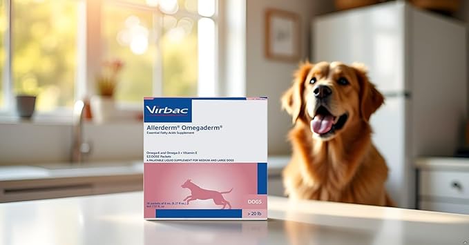 Virbac ALLERDERM OMEGADERM® Essential Fatty Acids Supplement - Omega 3, Omega 6, Vitamin E Supplement | Allergy Support for Medium/Large Dogs – 28 Daily doses
