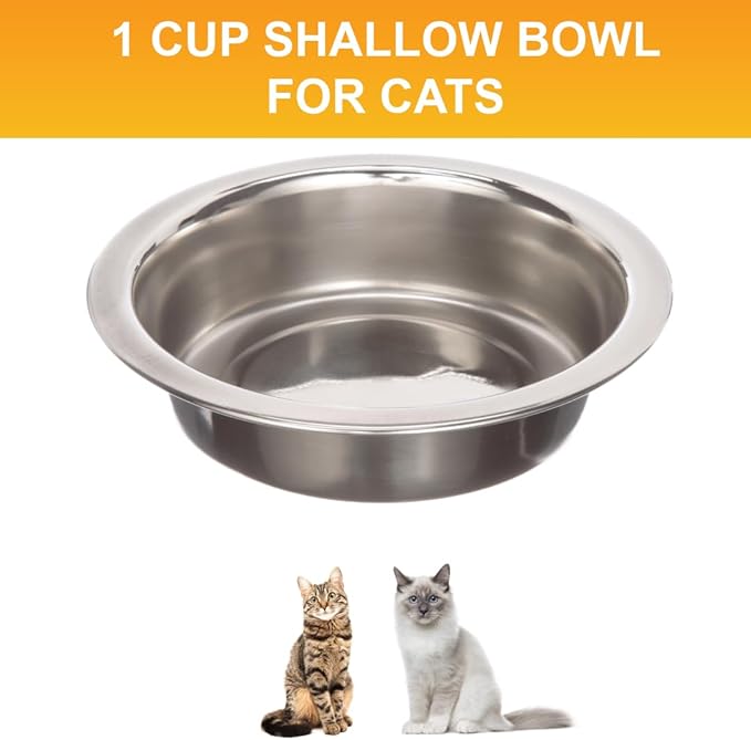 Neater Pet Brands 1 Cup (8 oz.) Shallow Stainless Steel Cat Bowls, 1 Single Neater Feeder Replacement Bowl (Express & Deluxe), Metal Cat Dishes for Food and Water, Whisker Friendly, Dishwasher Safe