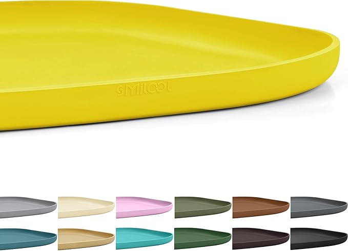 Smilool Small Silicone Pet Food Mat with Raised Edge for Food and Water Bowl, Square Dog Feeding Mats, Cat Food Trays for Floor Waterproof, Rubber Tray for Dogs and Cats, 12 x 12 x 0.7 Light Yellow