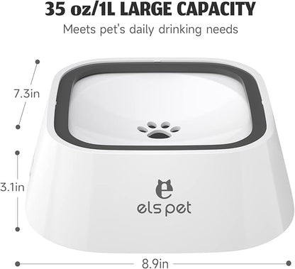 ELS PET No Spill Dog & Cat Bowl - 70oz/2L Large Capacity Travel Water Dispenser (White, 35oz)