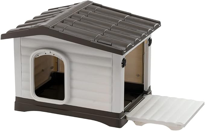 Ferplast Outdoor Kennel, Dog House DOGVILLA 60 in Resistant Thermoplastic Resin, Opening Side Panel, Gray, 87252799, Small