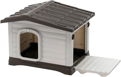 Ferplast Outdoor Kennel, Dog House DOGVILLA 60 in Resistant Thermoplastic Resin, Opening Side Panel, Gray, 87252799, Small