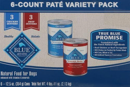 Blue Buffalo Homestyle Recipe Adult Wet Dog Food,Made with Natural Ingredients,Chicken and Beef Dinner Variety Pack,12.5-oz Cans,(Pack of 12)