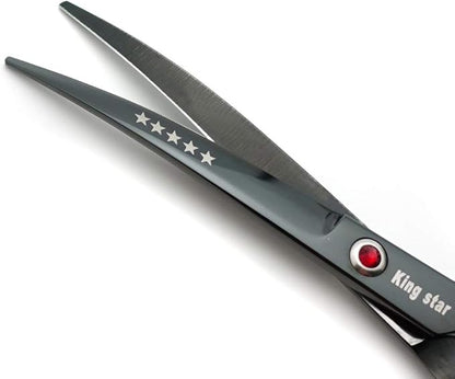 7.0in Titanium Professional dog Grooming Scissors set,Straight & Thinning & Curved scissors 4pcs set for Dog grooming (Bright black)