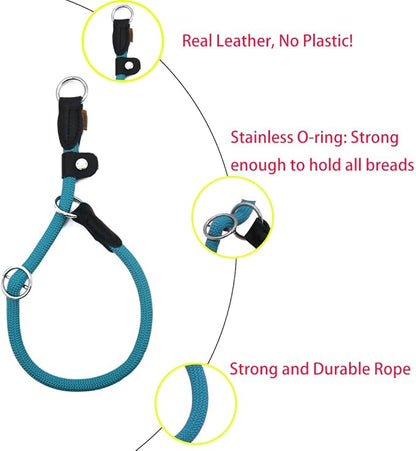 Braided Round Martingale Dog Collar, Training Collar with Slidable Stop Ring and Adjustable Stopper - Ideal for Small Dogs (S(1/4") - 14" Long, Light Blue)