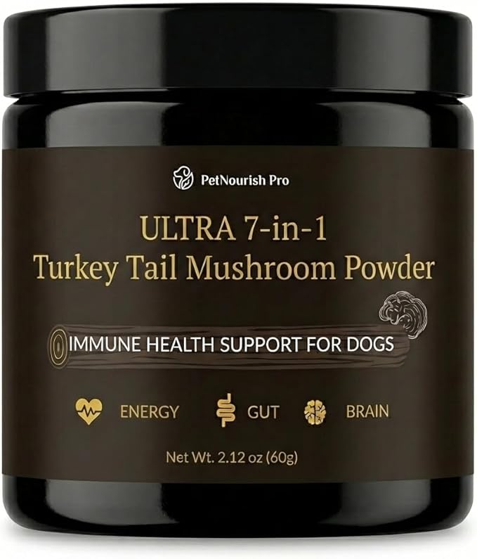 Turkey Tail Mushroom for Dogs – Ultra 7-in-1 Mushroom Powder with Beta-Glucans, Immune, Digestive & Brain Support, Chicken Liver Flavor, Daily Supplement for Dogs