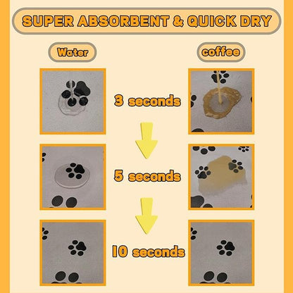 18"×30" Dog Food Mat-Absorbent Dog Mat for Food and Water, No Stains Quick Dry Cat Food Bowl Mat with Footprints for Messy Drinkers,Light Gray