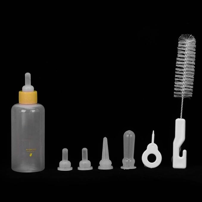 6PCS/ Set Pet Puppy Kitten Feeding Bottle Small Dog Cat Milk Nursing Care Kit Liquid Feeding Supplies 60ml with Replacement Nipples kitten bottle feeding kit (Yellow)