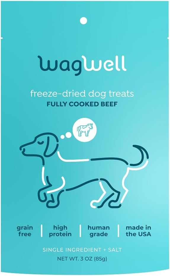 WagWell Freeze-Dried Beef Dog Treats - Grain-Free, High-Protein Fully Cooked Dog Treats Made in The USA - Human-Grade, Minimally Processed & Preservatives Free