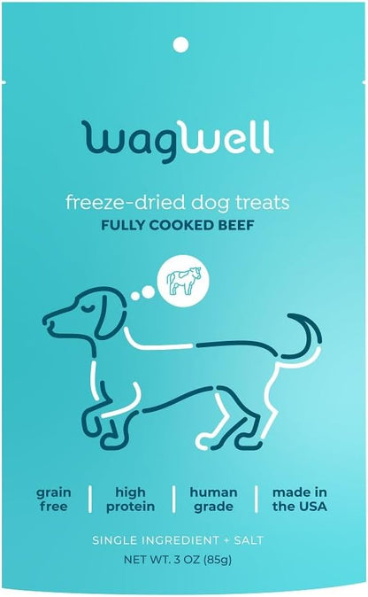 WagWell Freeze-Dried Beef Dog Treats - Grain-Free, High-Protein Fully Cooked Dog Treats Made in The USA - Human-Grade, Minimally Processed & Preservatives Free