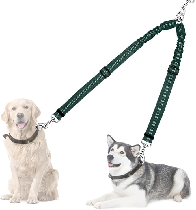AUTOWT Double Dog Leash, No Tangle 360°Swivel Rotation Reflective Lead Attachment Adjustable Length Dual Two Dogs Lead Splitter, Comfortable Shock Absorbing Walking Training for 2 Dogs