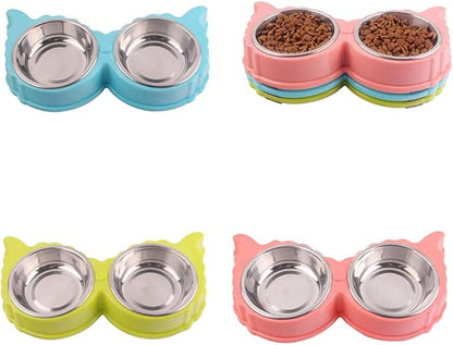 Pets Feeder Bowl Dog Dishes Large Size Double Dog Bowl Stainless Steel Water Food Bowls Feeder Solution for Dogs Cats Pet Supplies Blue
