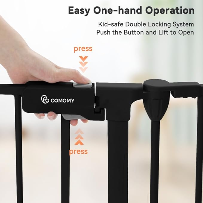 COMOMY 150" Extra Wide Baby Gate with Door, Dog Gates for The House Doorways Fireplace, Auto Close Baby Fence Play Area, Walk Through Pet Gate, Hardware Mounted, 6-Panels (30" Tall, Black)