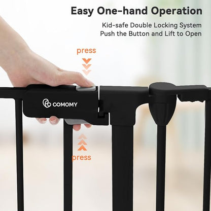COMOMY 150" Extra Wide Baby Gate with Door, Dog Gates for The House Doorways Fireplace, Auto Close Baby Fence Play Area, Walk Through Pet Gate, Hardware Mounted, 6-Panels (30" Tall, Black)