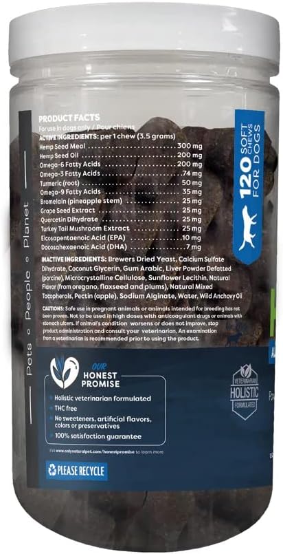 Only Natural Pet Allergy, Skin & Coat Hemp Soft Chews - Allergy Immune Bites for Dogs, Omega 3 Supplement, Calming Treats for Itchy Skin Relief, Hot Spot - (120 Count) (Al.)