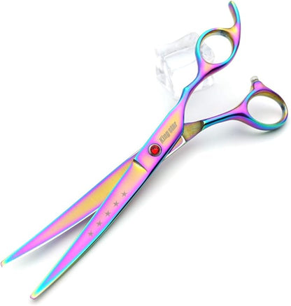 KINGSTAR 7.0in Titanium Rainbow Professional Pet Grooming Scissors Set,Straight & Thinning & Curved Scissors 4pcs Set for Dog Grooming,(Rainbow)