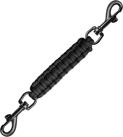 Dog Collar Safety Clip with Dual Clasps,Handmade Backup Safety Strap for Dog Harness, Collars and No Pull Harness Connectors (Black)