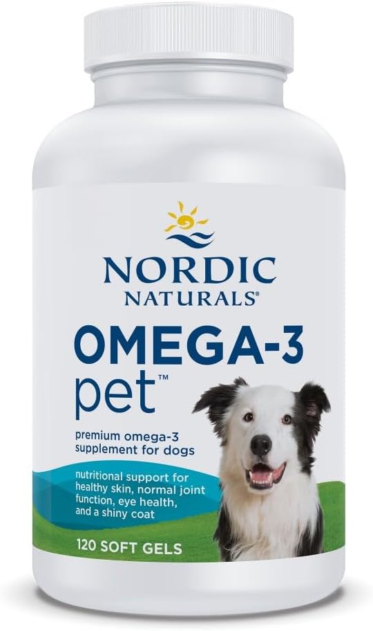 Nordic Naturals Omega-3 Pet, Unflavored - 120 Soft Gels - 320 mg Omega-3 Per Soft Gel - Fish Oil for Dogs with EPA & DHA - Promotes Heart, Skin, Coat, & Immune Health