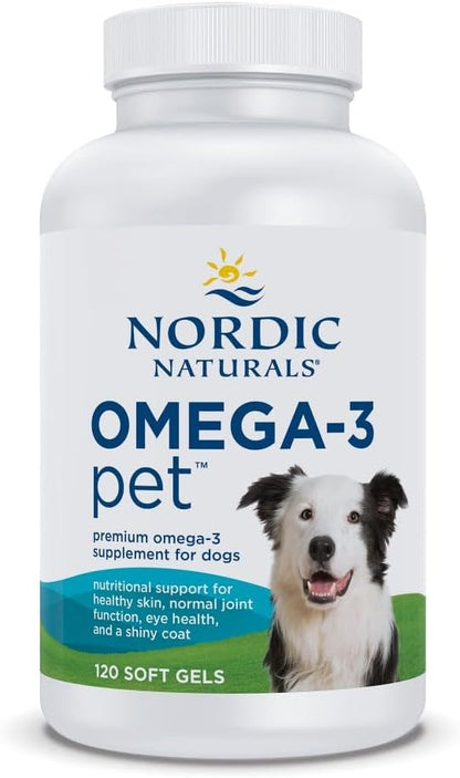 Nordic Naturals Omega-3 Pet, Unflavored - 120 Soft Gels - 320 mg Omega-3 Per Soft Gel - Fish Oil for Dogs with EPA & DHA - Promotes Heart, Skin, Coat, & Immune Health