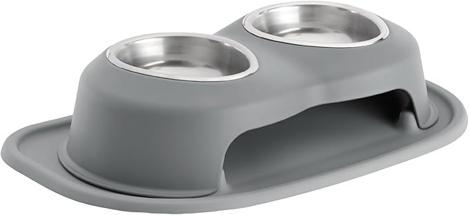 WeatherTech Double High Pet Feeding System - Elevated Dog/Cat Bowls - 4 inch High Dark Grey (DHC1604DGDG)