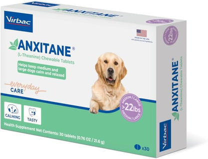 Virbac ANXITANE® (L-Theanine) Chewable Tablet - Promotes relaxation for anxious behavior - Medium/Large Dog >22lbs