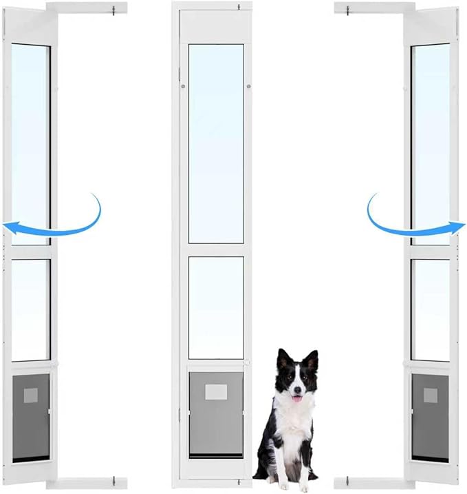 Dog Door for Sliding Glass Door with Magnetic Flat, Installed on Either Left or Right Side，Sliding Door Pet Doggie Door Insert with Lock, Adjustable Height No-Cut Required Doggy Door
