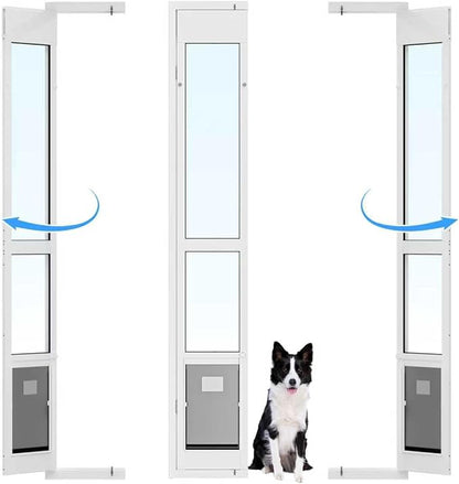 Dog Door for Sliding Glass Door with Magnetic Flat, Installed on Either Left or Right Side，Sliding Door Pet Doggie Door Insert with Lock, Adjustable Height No-Cut Required Doggy Door