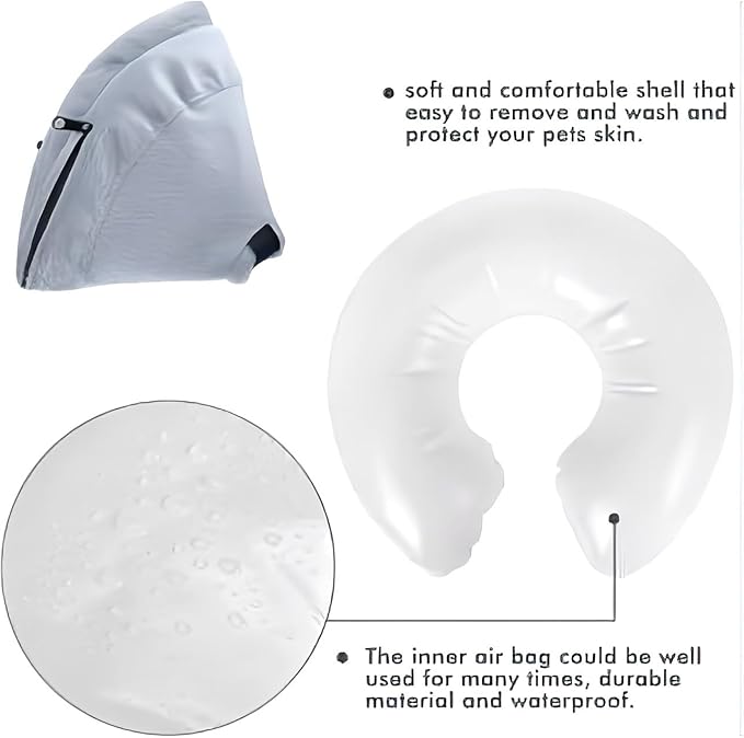 PAWRELIEF Soft Inflatable Dog Cat Cone Collar – Pet Recovery & Protective Dog Neck Collar for Medium Dogs Cats to Prevent Scratching, Licking (Grey, Medium)