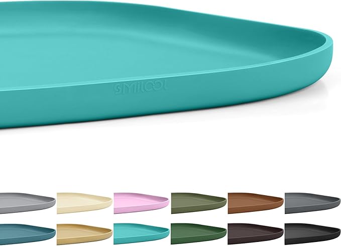 SMILOOL Small Silicone Pet Food Mat with Raised Edge for Food and Water Bowl, Square Dog Feeding Mats, Cat Food Trays for Floor Waterproof, Rubber Tray for Dogs and Cats, 12 x 12 x 0.7 Dark Turquoise
