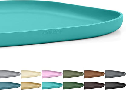 SMILOOL Small Silicone Pet Food Mat with Raised Edge for Food and Water Bowl, Square Dog Feeding Mats, Cat Food Trays for Floor Waterproof, Rubber Tray for Dogs and Cats, 12 x 12 x 0.7 Dark Turquoise