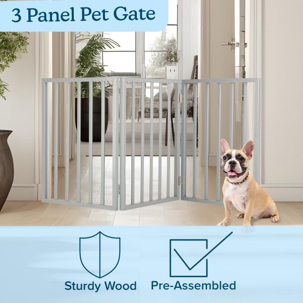 Indoor Pet Gate - 3-Panel Folding Dog Gate for Stairs or Doorways - 54x24-Inch Freestanding Pet Fence for Cats and Dogs by PETMAKER (Gray)
