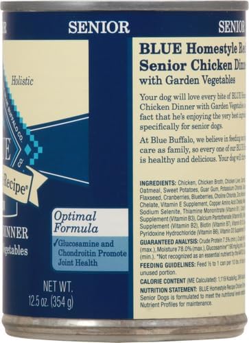 Blue Buffalo Homestyle Recipe Senior Wet Dog Food, Made with Natural Ingredients, Chicken Dinner with Garden Vegetables, 12.5-oz Cans (12 Count) (Pack of 2)